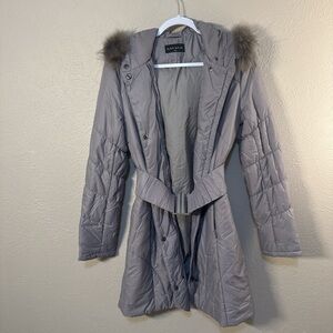 Grey Winter Jacket with fur and belt